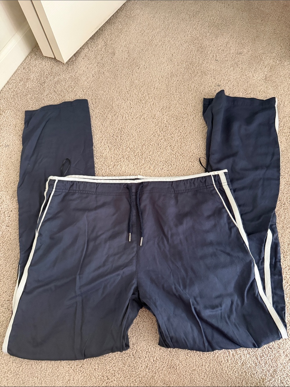 Princess Polly Navy Joggers with White Side Stripes